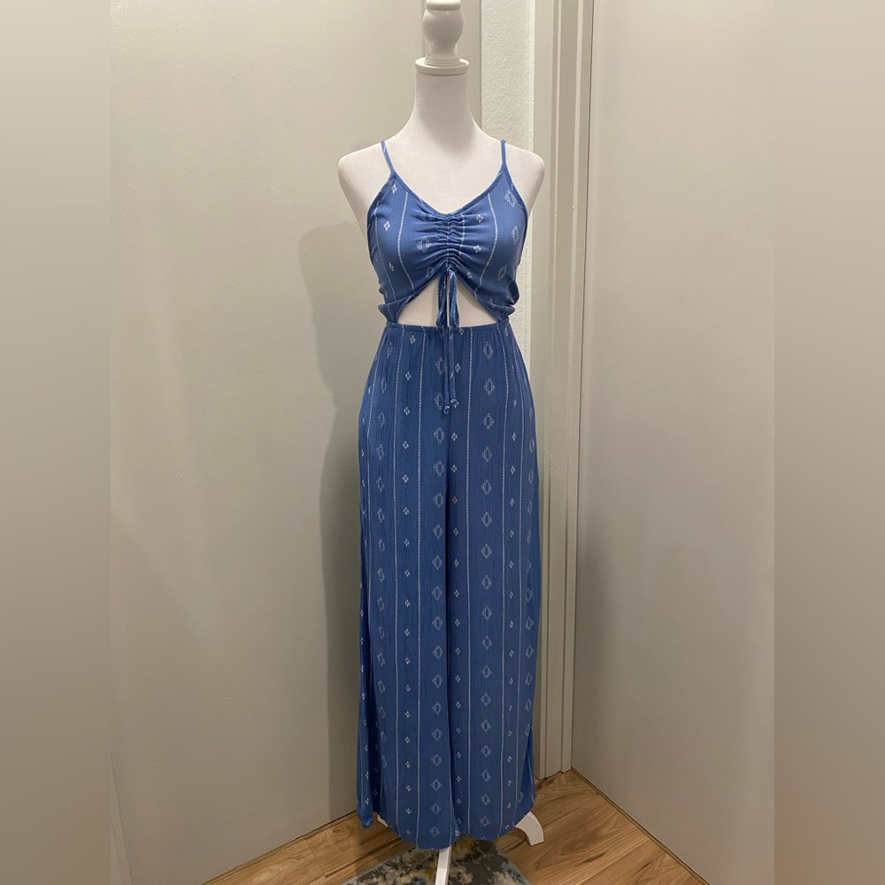 Salty Lemon Blue & White Patterned Sleeveless Jumpsuit - S